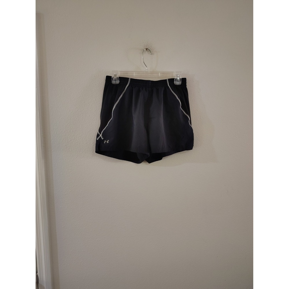Under Armour Mens Black Running Shorts Reflective Silver Trim Zip Pocket MD